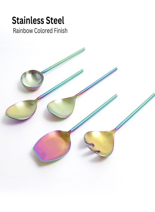 VarEesha ColorSplash Rainbow Stainless Steel Serving Spoons Set of Five | Elegant Lead Free Stainless Steel Server Set for Dinner| Serving Spoons for Dining Table| Cutlery for Gifting - Image 2